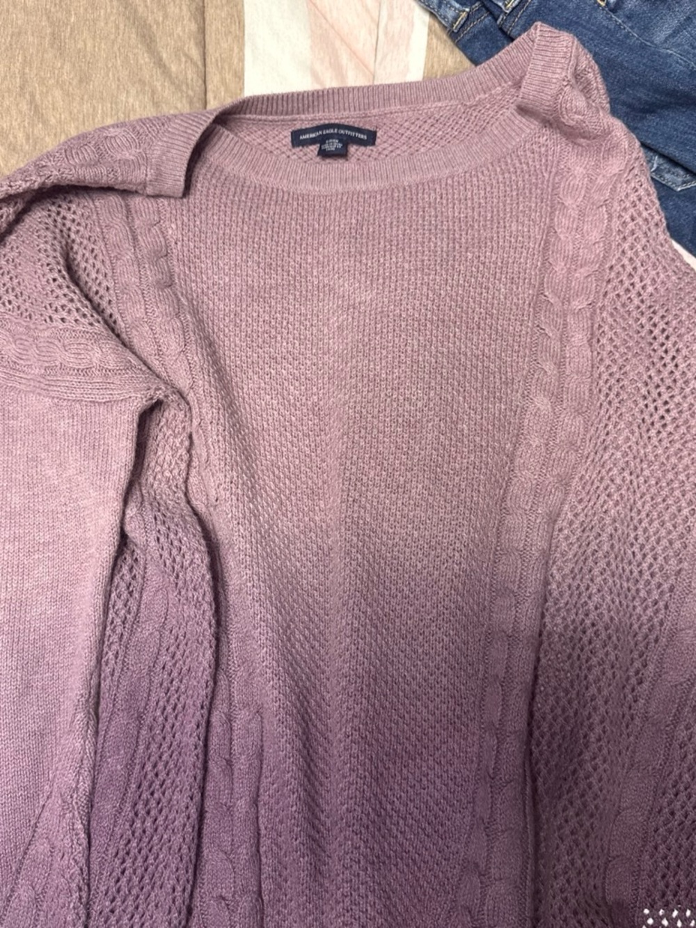 American Eagle Outfitters Dusty Mauve Cable Crewneck Sweater